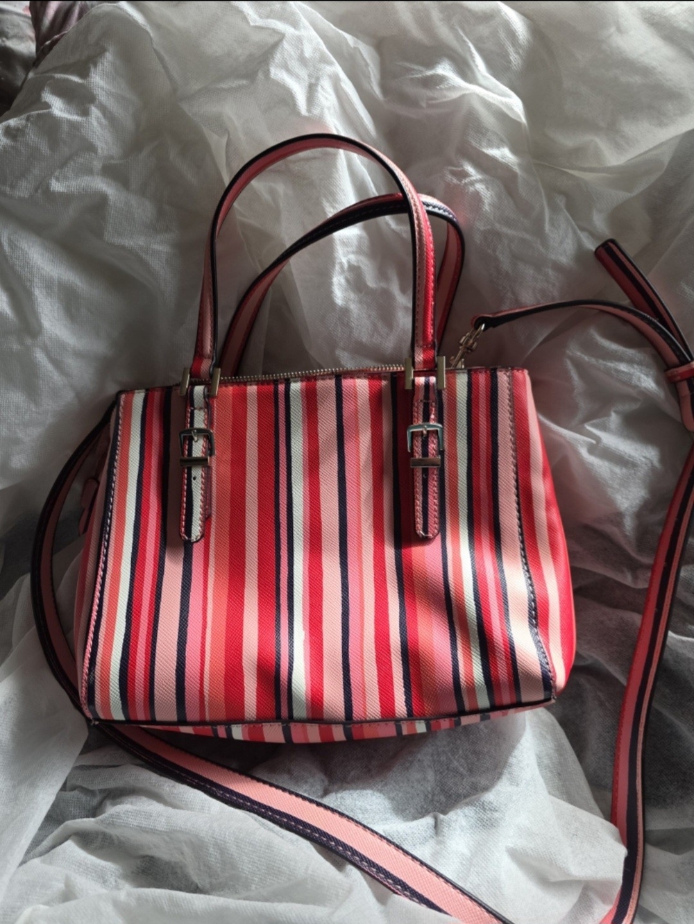 Women's Striped Pink Multi-Color Satchel Bag